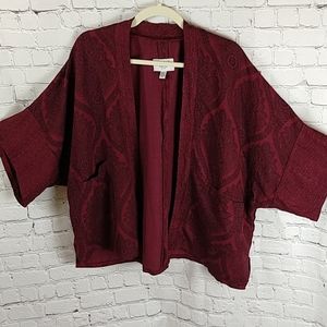 Lagenlook Boho Linen Blend 3/4 Slv Burgundy Jacket